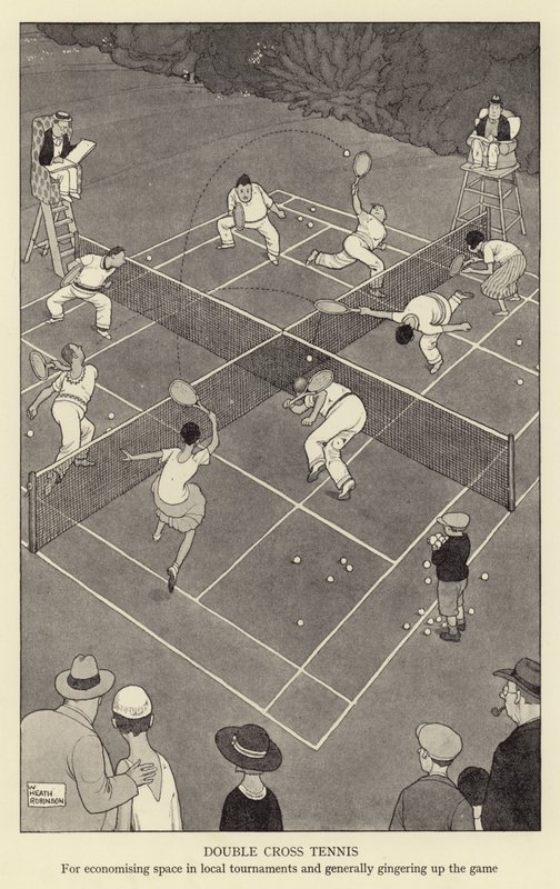 Dupla kereszt tenisz, a helyi versenyeken való helytakarékosság és általában a játék fellendítése érdekében alkotó: William Heath Robinson