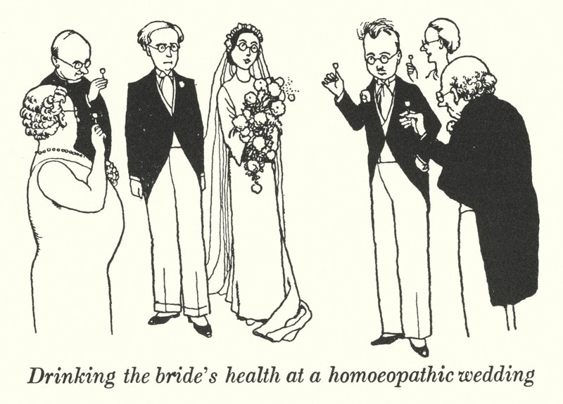 Igyunk a menyasszony egészségéért egy homeopátiás esküvőn (litho) alkotó: William Heath Robinson
