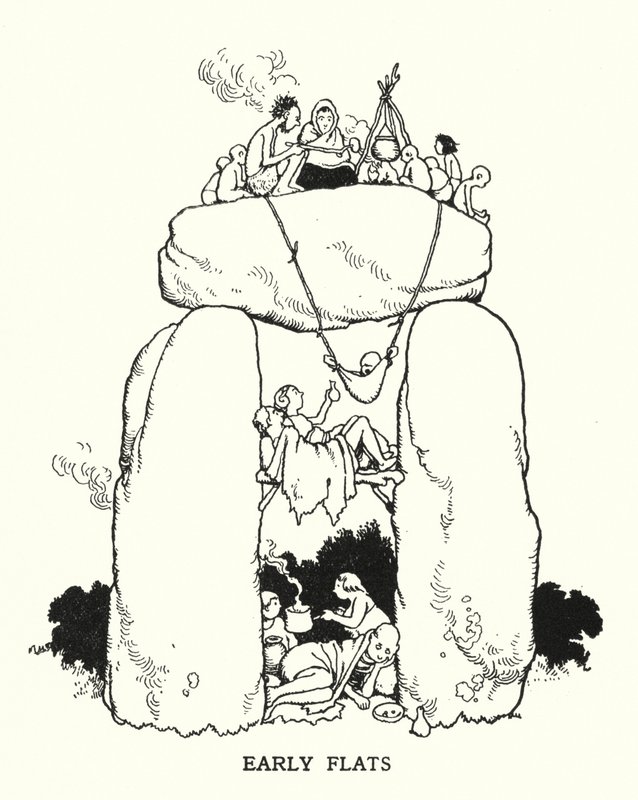 Korai lakások (litho) alkotó: William Heath Robinson
