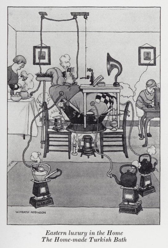 Keleti luxus az otthonban, a házi készítésű törökfürdő (litho) alkotó: William Heath Robinson
