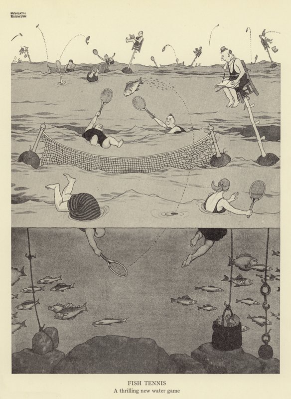 Fish Tennis, egy izgalmas új vízi játék alkotó: William Heath Robinson