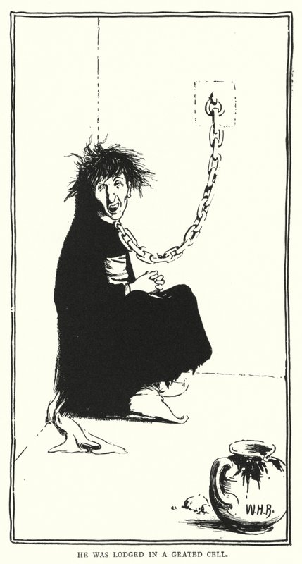 Egy rácsos cellában helyezték el (metszet) alkotó: William Heath Robinson
