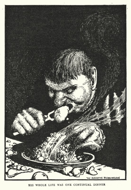 Egész élete egy folyamatos vacsora volt (litho) alkotó: William Heath Robinson
