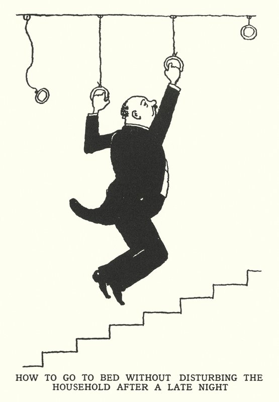 Hogyan feküdjünk le a háztartás megzavarása nélkül egy késő éjszaka után (litho) alkotó: William Heath Robinson