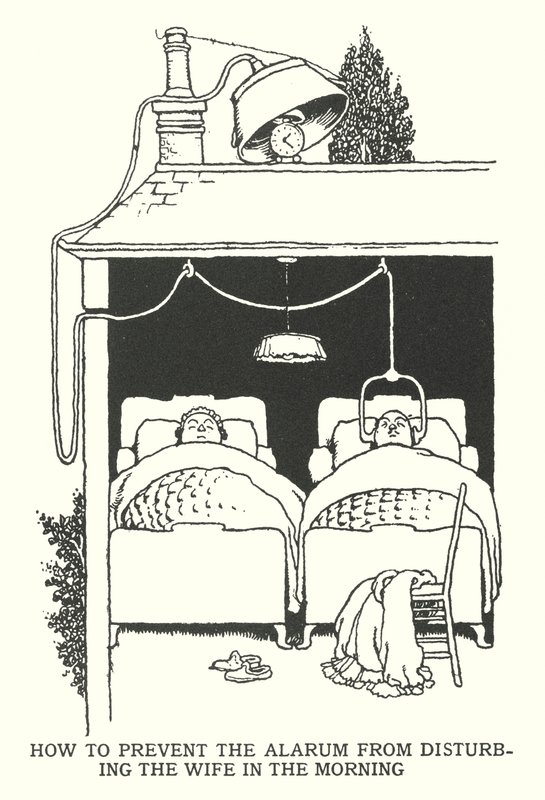 Hogyan lehet megakadályozni, hogy a riasztó reggel megzavarja a feleséget (litho) alkotó: William Heath Robinson