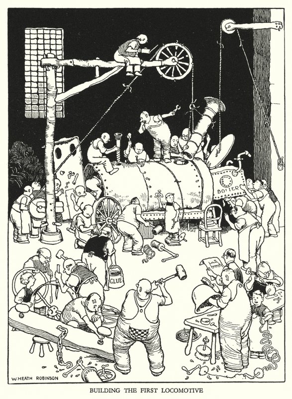 Illusztráció: Railway Ribaldry, W Heath Robinson (litho) alkotó: William Heath Robinson