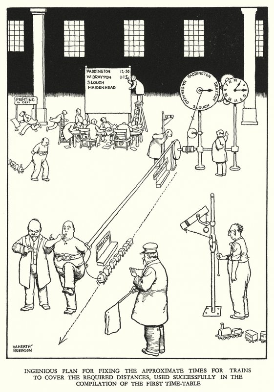 Illusztráció: Railway Ribaldry, W Heath Robinson (litho) alkotó: William Heath Robinson