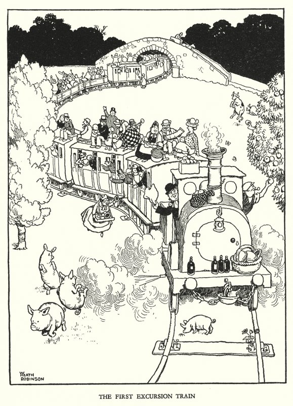 Illusztráció: Railway Ribaldry, W Heath Robinson (litho) alkotó: William Heath Robinson