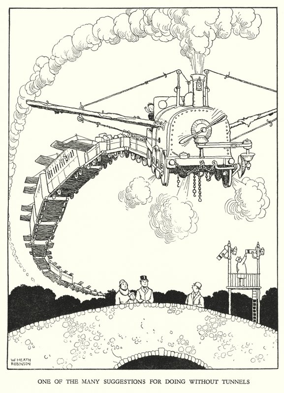 Illusztráció: Railway Ribaldry, W Heath Robinson (litho) alkotó: William Heath Robinson