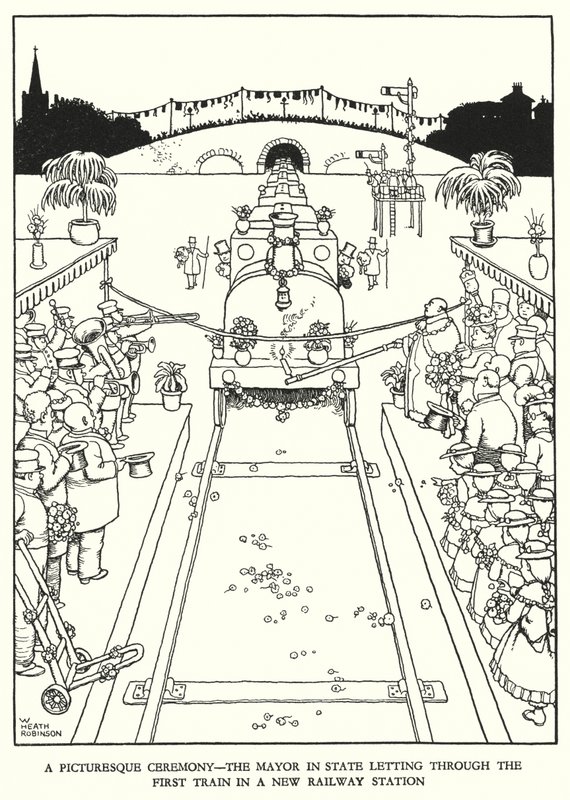 Illusztráció: Railway Ribaldry, W Heath Robinson (litho) alkotó: William Heath Robinson