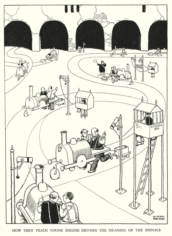 Illusztráció: Railway Ribaldry, W Heath Robinson (litho) alkotó: William Heath Robinson