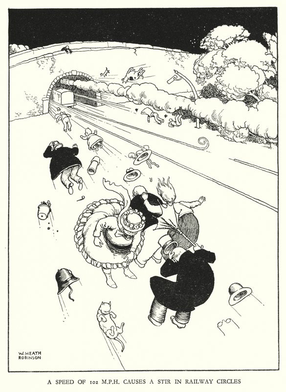 Illusztráció: Railway Ribaldry, W Heath Robinson (litho) alkotó: William Heath Robinson