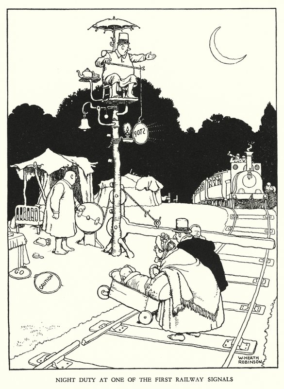 Illusztráció: Railway Ribaldry, W Heath Robinson (litho) alkotó: William Heath Robinson