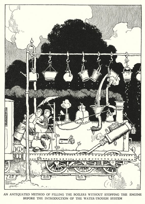 Illusztráció: Railway Ribaldry, W Heath Robinson (litho) alkotó: William Heath Robinson