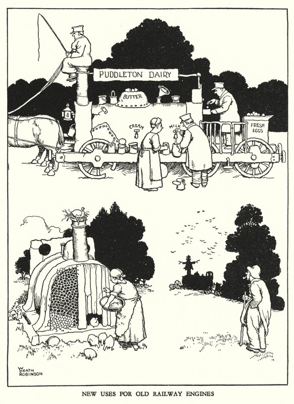 Illusztráció: Railway Ribaldry, W Heath Robinson (litho) alkotó: William Heath Robinson
