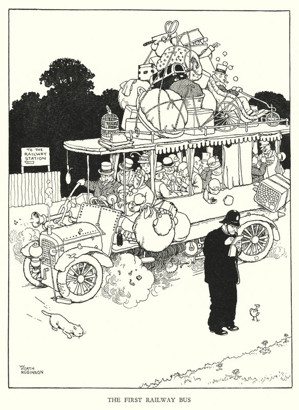 Illusztráció: Railway Ribaldry, W Heath Robinson (litho) alkotó: William Heath Robinson