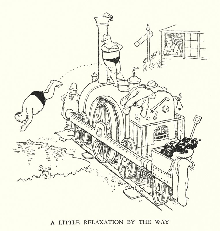 Illusztráció: Railway Ribaldry, W Heath Robinson (litho) alkotó: William Heath Robinson