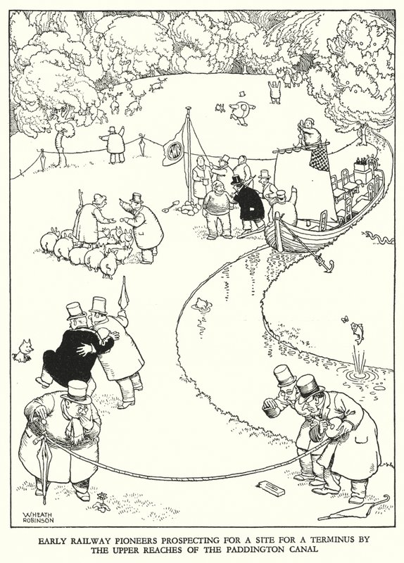 Illusztráció: Railway Ribaldry, W Heath Robinson (litho) alkotó: William Heath Robinson