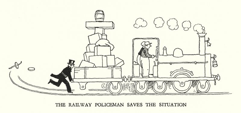 Illusztráció: Railway Ribaldry, W Heath Robinson (litho) alkotó: William Heath Robinson