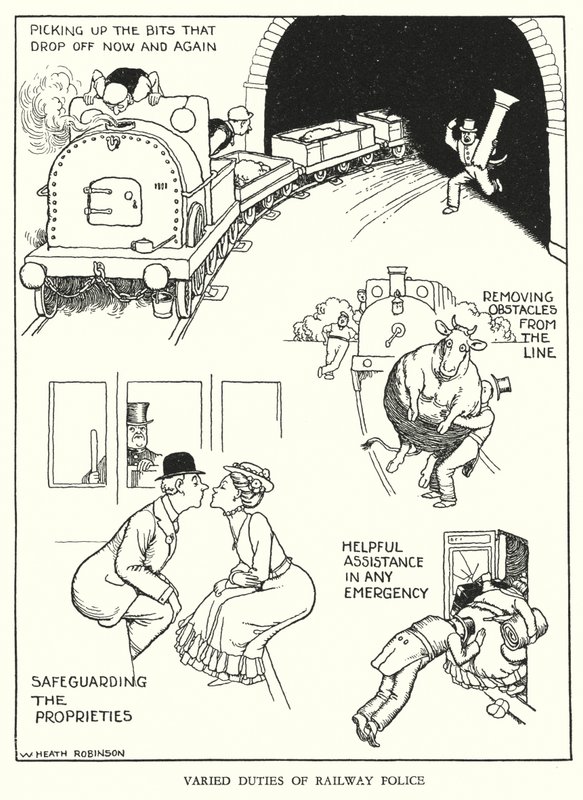 Illusztráció: Railway Ribaldry, W Heath Robinson (litho) alkotó: William Heath Robinson