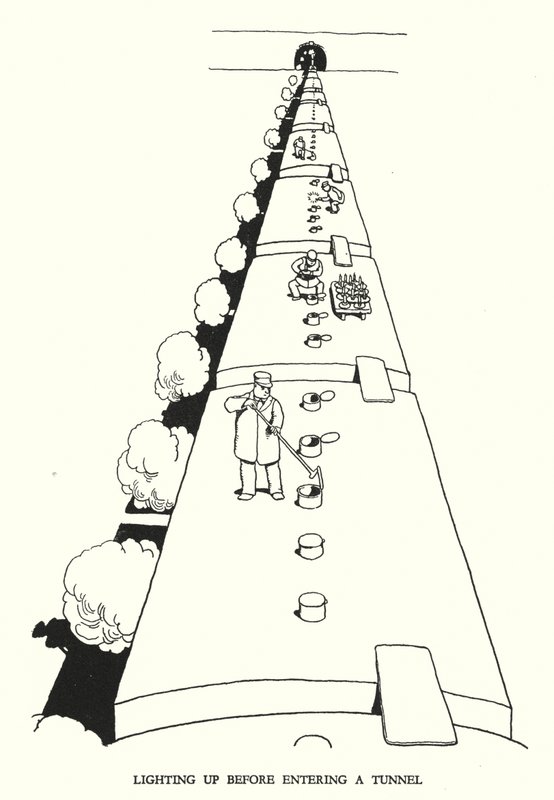 Illusztráció: Railway Ribaldry, W Heath Robinson (litho) alkotó: William Heath Robinson