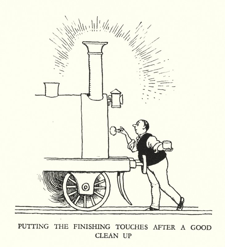 Illusztráció: Railway Ribaldry, W Heath Robinson (litho) alkotó: William Heath Robinson