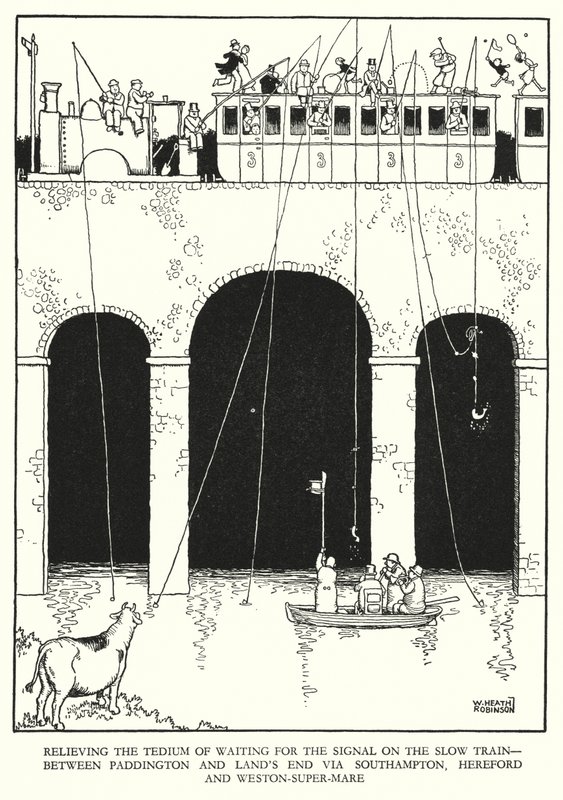Illusztráció: Railway Ribaldry, W Heath Robinson (litho) alkotó: William Heath Robinson