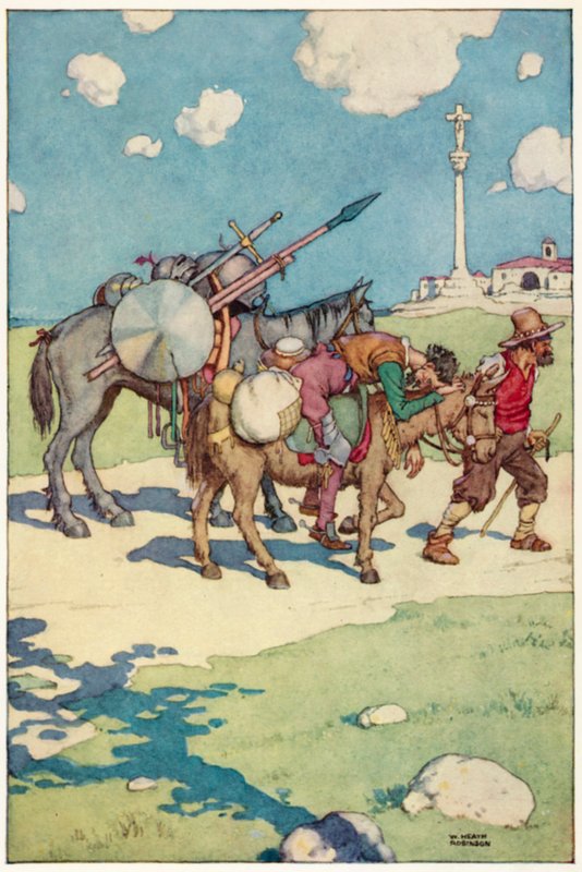 Illusztráció Don Quijote kalandjaihoz (színes litó) alkotó: William Heath Robinson