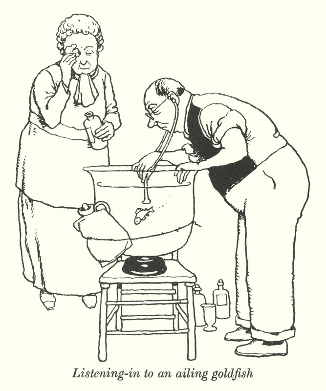 Egy beteg aranyhal hallgatása (litho) alkotó: William Heath Robinson