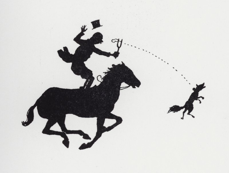 Férfi lovon katapultáló rókát (litho) alkotó: William Heath Robinson