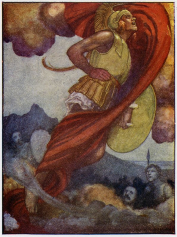 A Mars, mint egy mennydörgésfelhő, felfelé söpört az égen keresztül az Olümposzra (színes litho) alkotó: William Heath Robinson