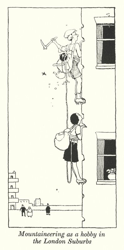 Hegymászás hobbiként London külvárosában (litho) alkotó: William Heath Robinson