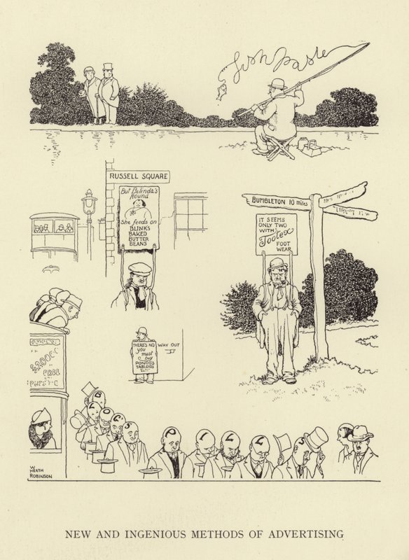 Új és ötletes reklámozási módszerek alkotó: William Heath Robinson