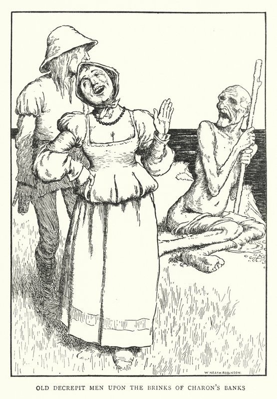 Öreg, leromlott emberek Charon partjainak szélén (litho) alkotó: William Heath Robinson