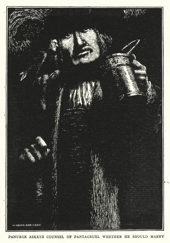 Panurge megkéri Pantagruel tanácsát, hogy megházasodjon-e (litho) alkotó: William Heath Robinson