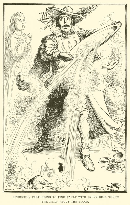 Petruchio úgy tett, mintha minden ételben hibát találna, a földre dobta a húst alkotó: William Heath Robinson
