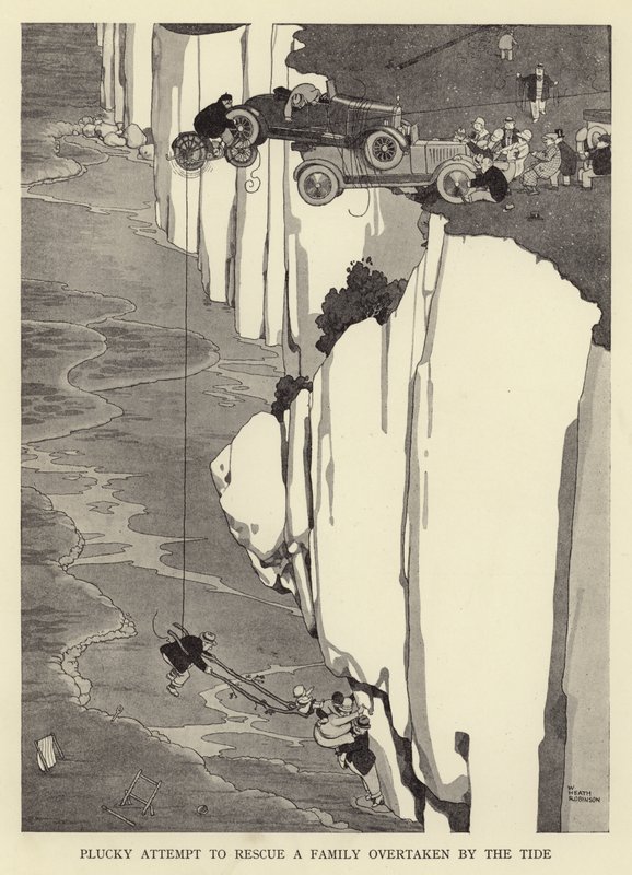 Csípős kísérlet egy család megmentésére, akit utolért az árapály alkotó: William Heath Robinson