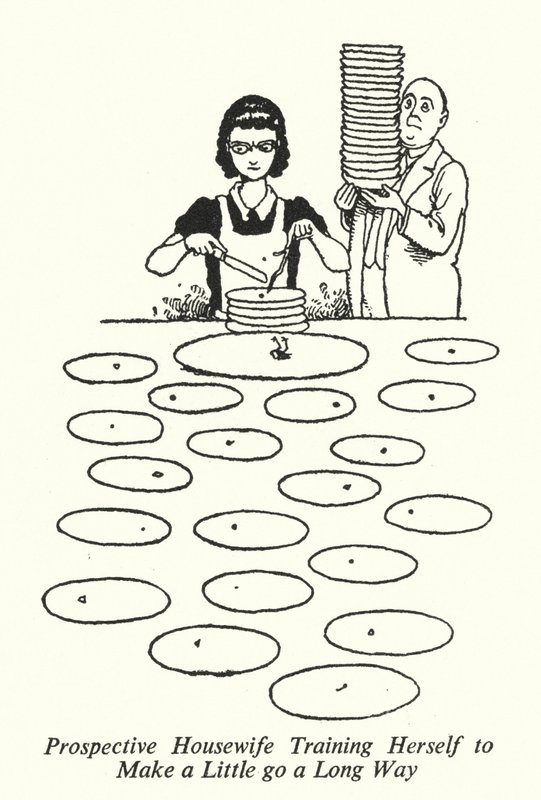 Leendő háziasszony képezi magát, hogy egy kicsit hosszú utat tegyen meg (litho) alkotó: William Heath Robinson