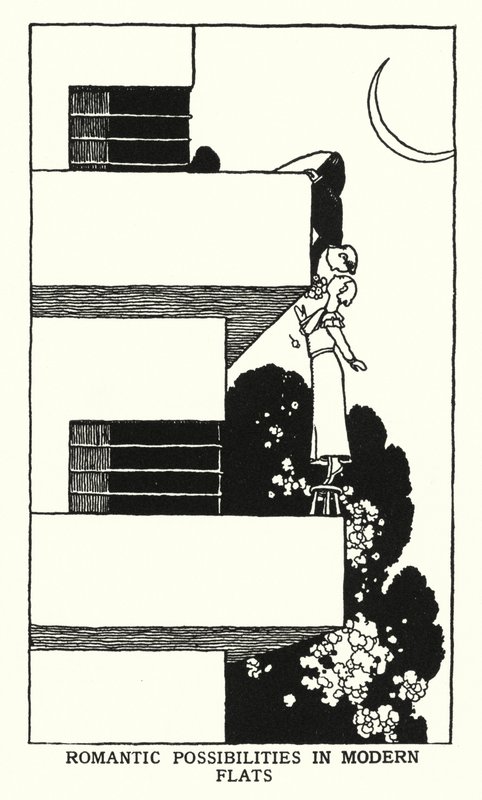 Romantikus lehetőségek modern lakásokban (litho) alkotó: William Heath Robinson