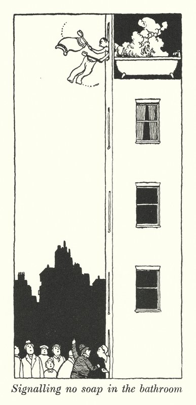 Jelzés, hogy nincs szappan a fürdőszobában (litho) alkotó: William Heath Robinson