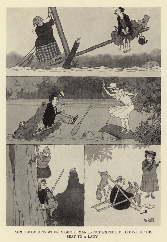 Néhány alkalom, amikor egy úriembertől nem várható el, hogy átadja helyét egy hölgynek alkotó: William Heath Robinson