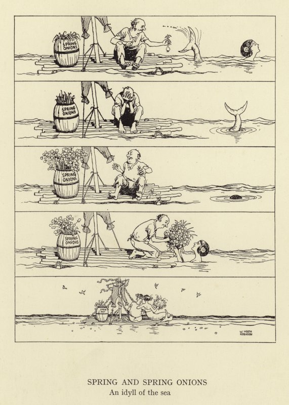 Újhagyma és újhagyma, a tenger idillje alkotó: William Heath Robinson