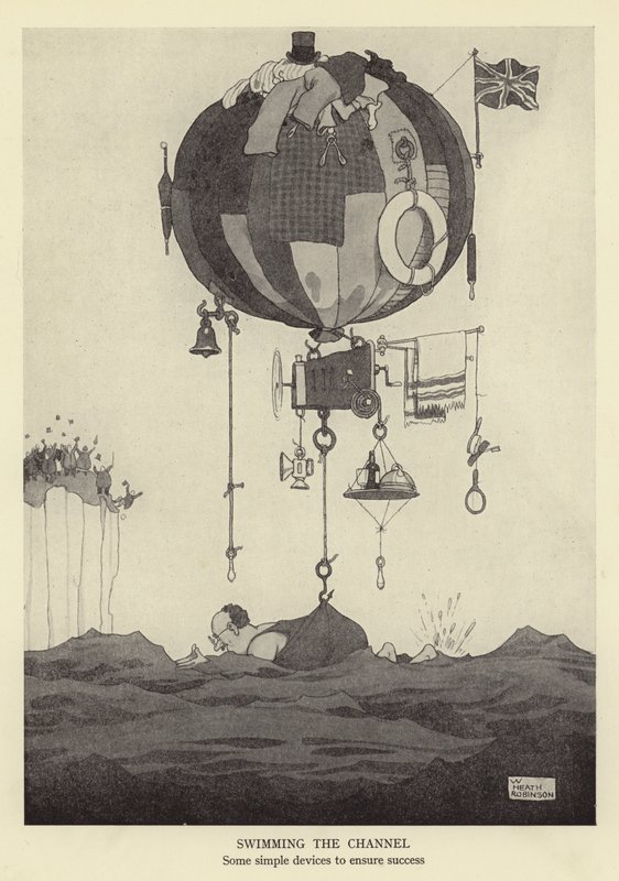 Úszás a csatornán, néhány egyszerű eszköz a siker érdekében alkotó: William Heath Robinson