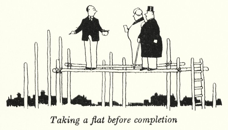Lakásfelvétel a befejezés előtt (litho) alkotó: William Heath Robinson