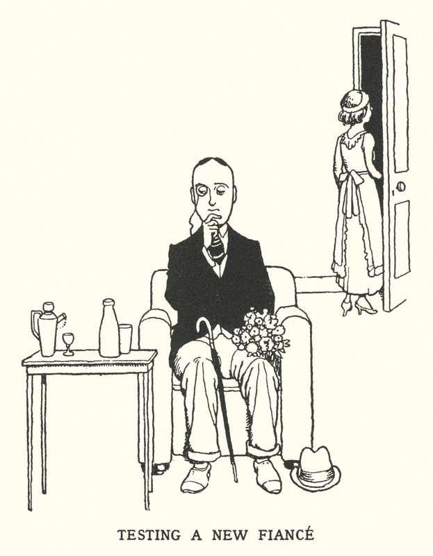 Egy új vőlegény tesztelése (litho) alkotó: William Heath Robinson