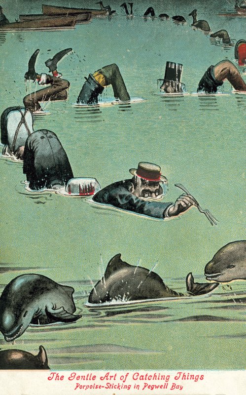 A dolgok elkapásának gyengéd művészete – delfinragasztás a Pegwell-öbölben (színes litó) alkotó: William Heath Robinson