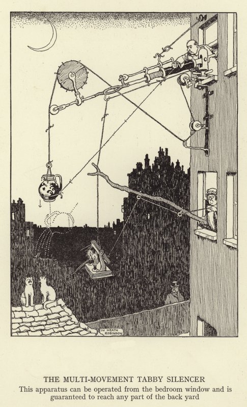 A Multi-Movement Tabby Silencer, ez a készülék a hálószoba ablakából működtethető, és garantáltan eléri a hátsó udvar bármely részét alkotó: William Heath Robinson
