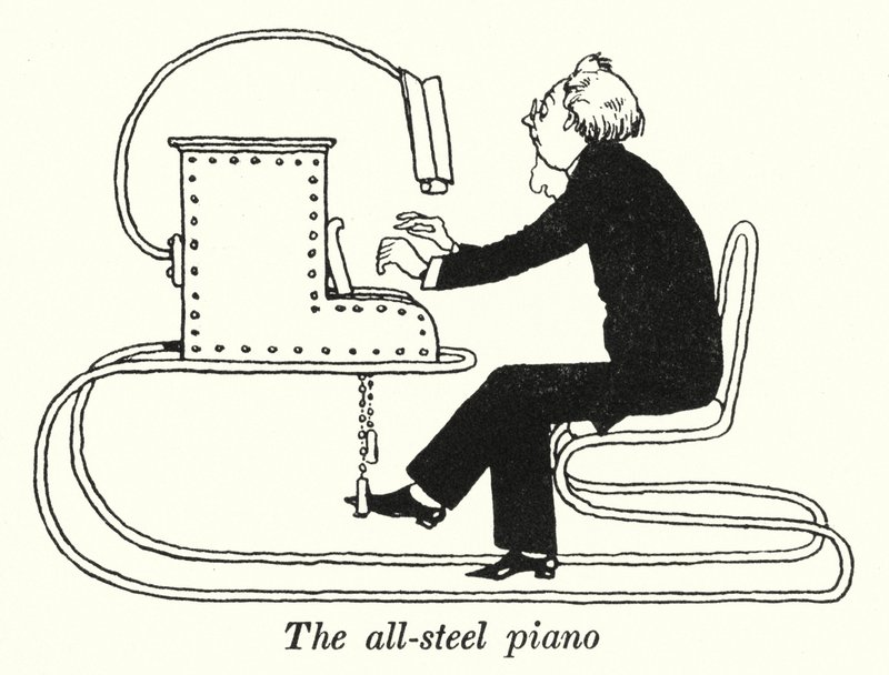 A teljesen acél zongora (litho) alkotó: William Heath Robinson