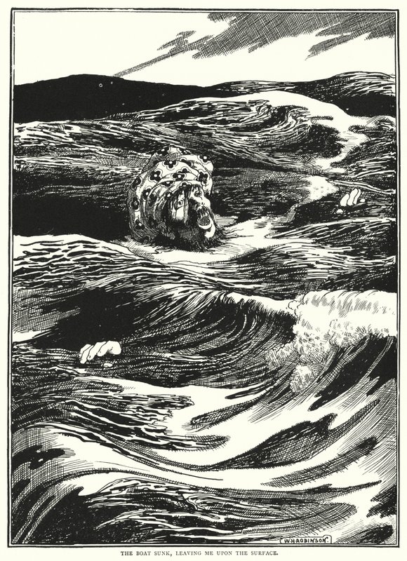 A csónak elsüllyedt, engem a felszínen hagyva (metszet) alkotó: William Heath Robinson