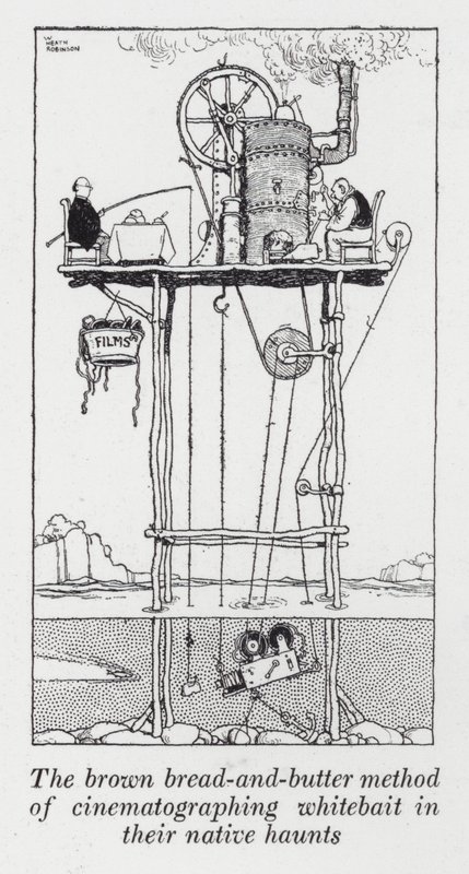 A barna kenyér és vaj módszere a fehér csali filmezésére a szülőhelyükön (litho) alkotó: William Heath Robinson